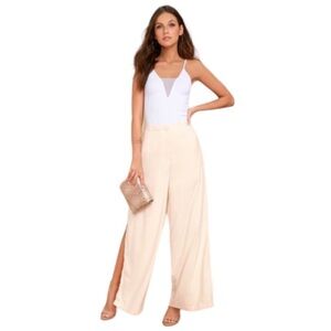 J.O.A. Cream Open Wide Leg Pants Skyline Satin Silky Sz XS